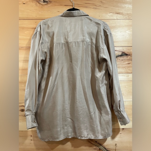 Daniel Caron Vintage Silk-Sleeve Button Down Top in Champagne Size S - Picture 2 of 5
